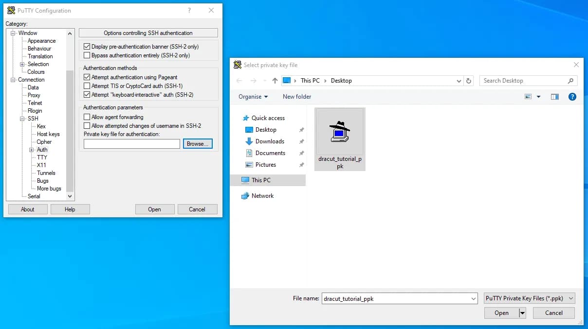 select the private SSH key