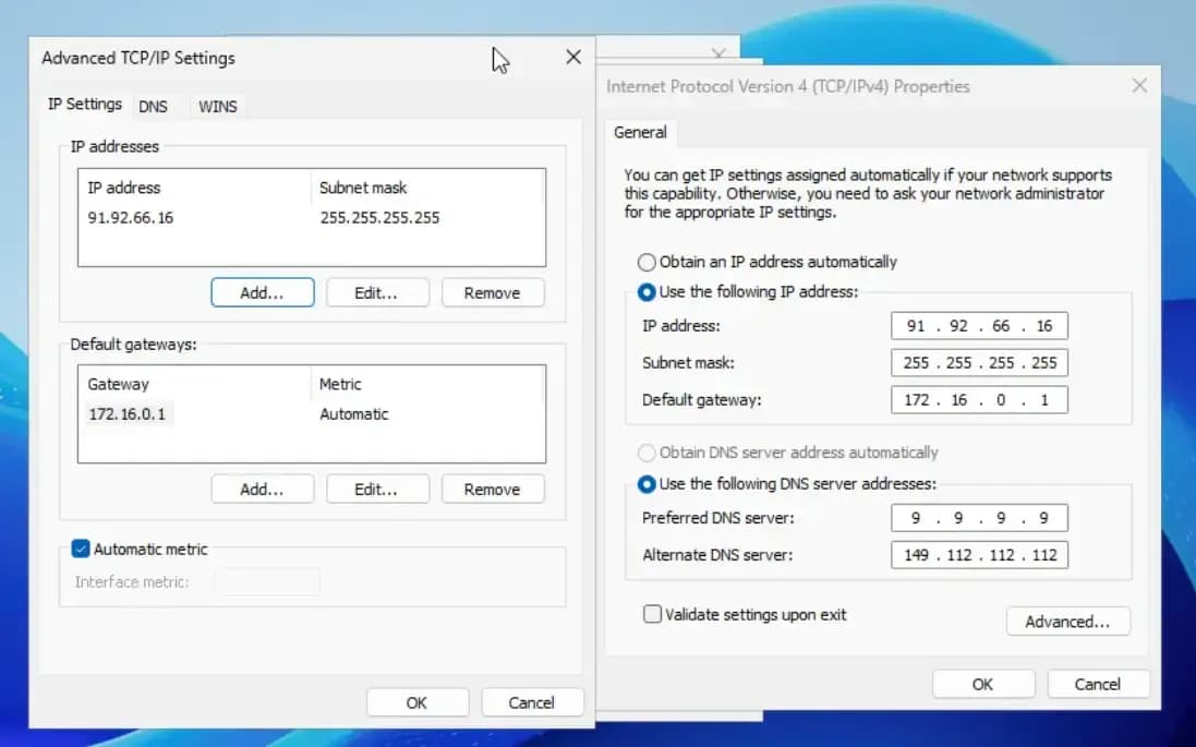 ipv4 advanced settings