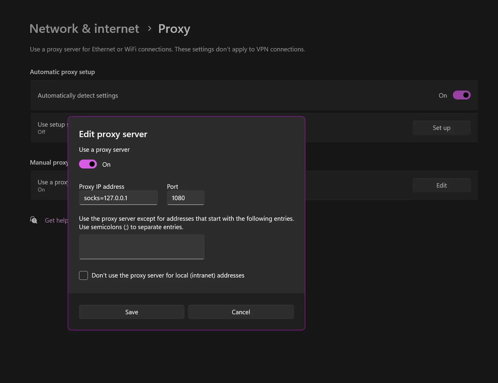 save proxy settings