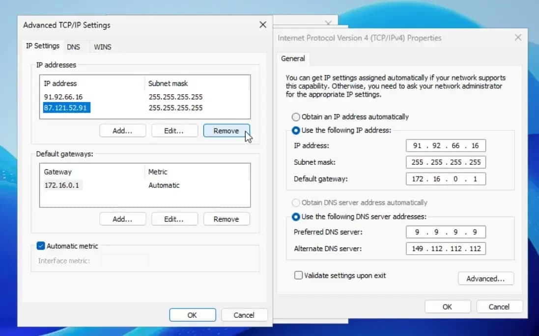 remove ipv4 address