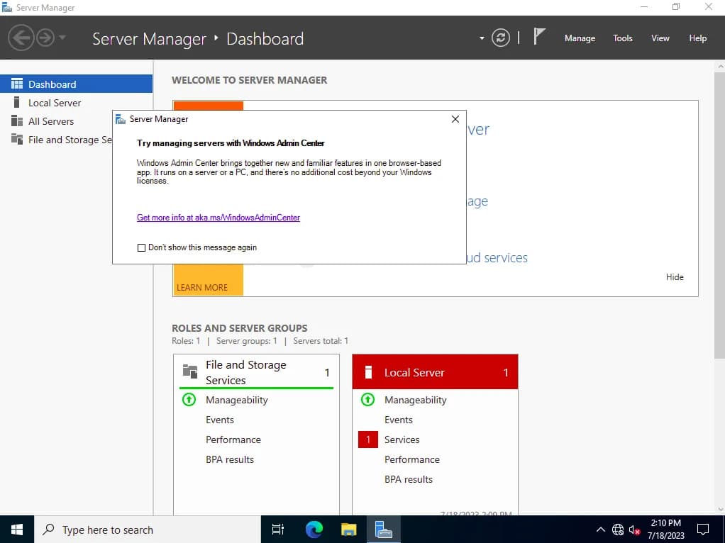 server manager dashboard