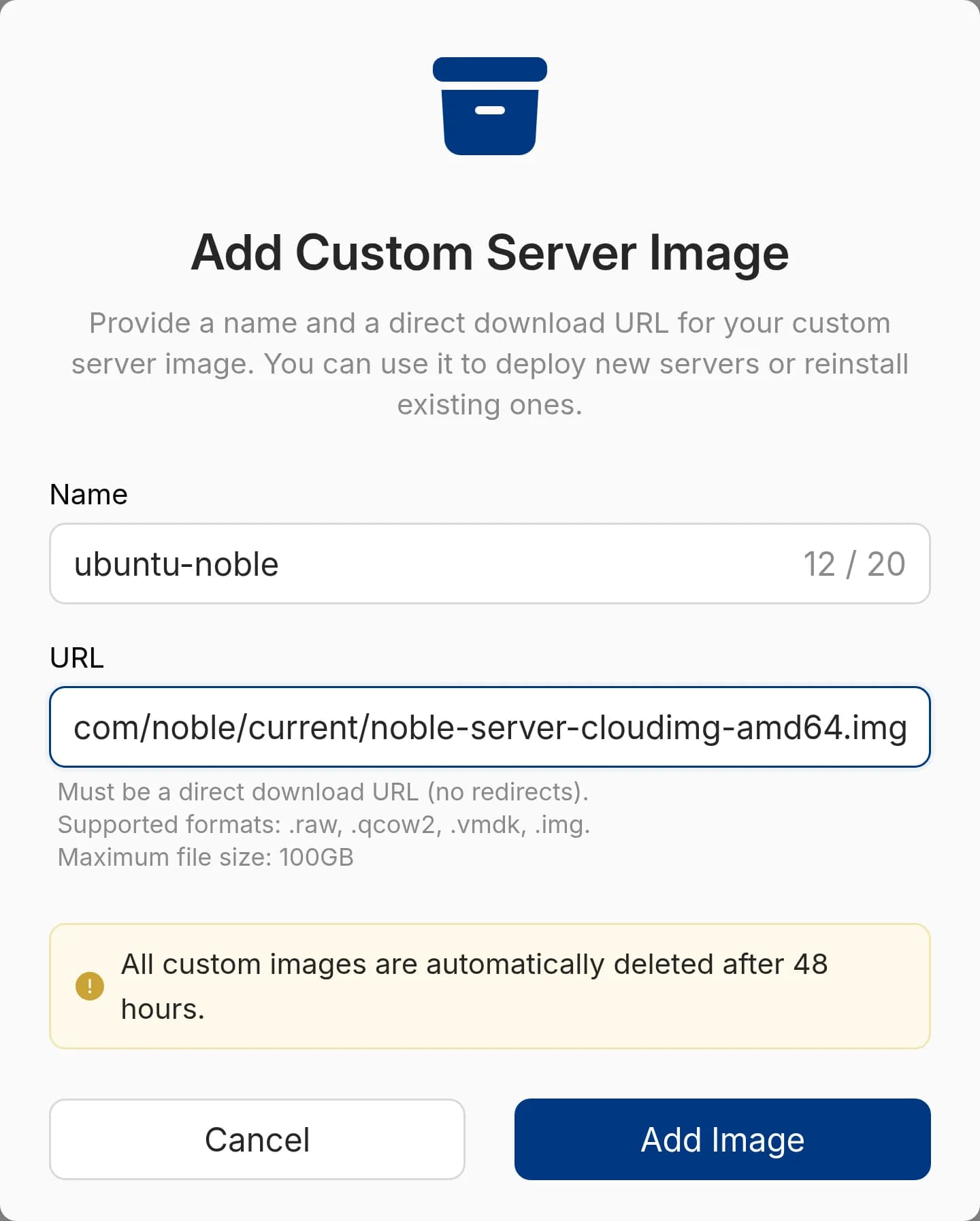 add custom server image