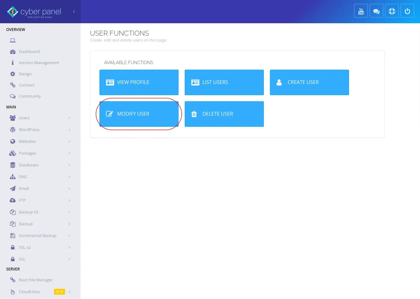 click on the users section
