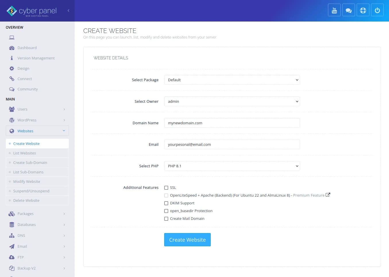 create main domain