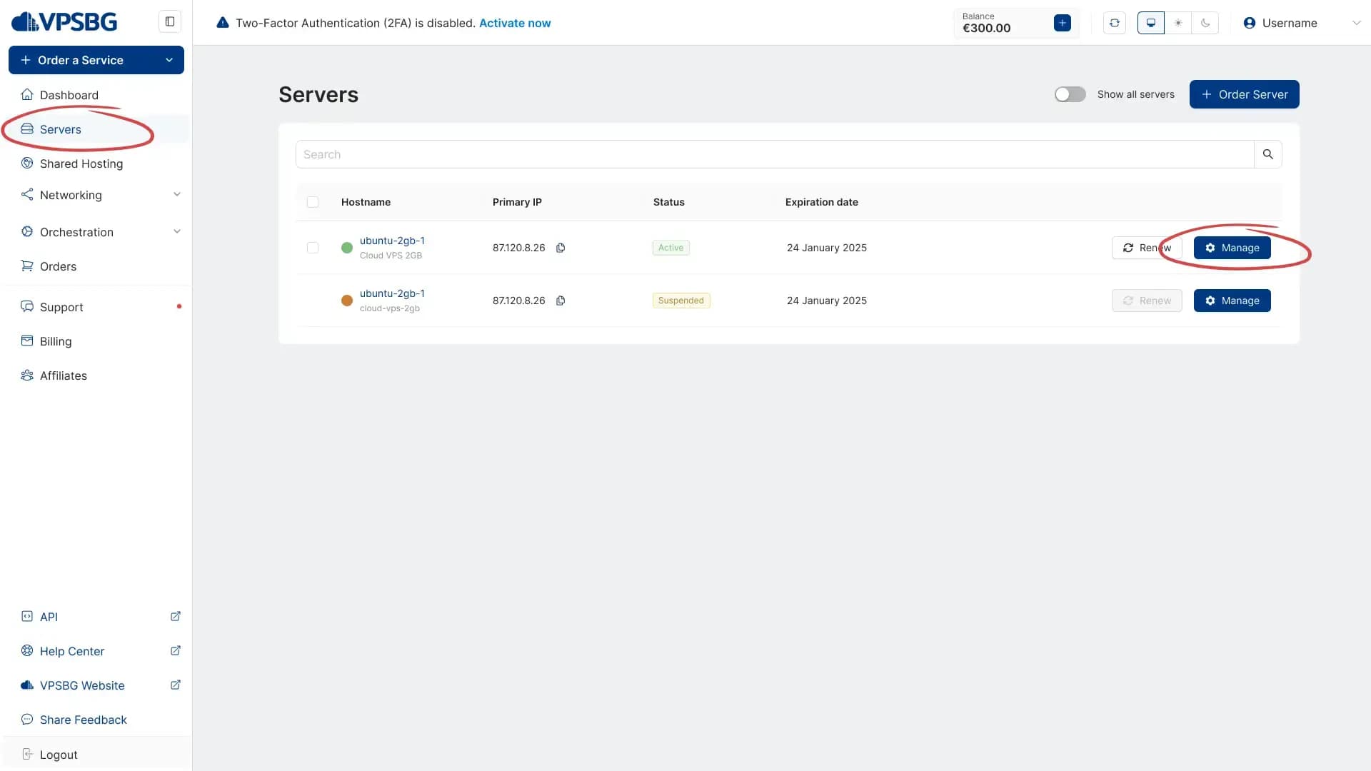 manage server