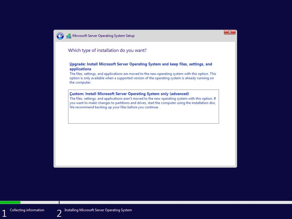 choose custom installation
