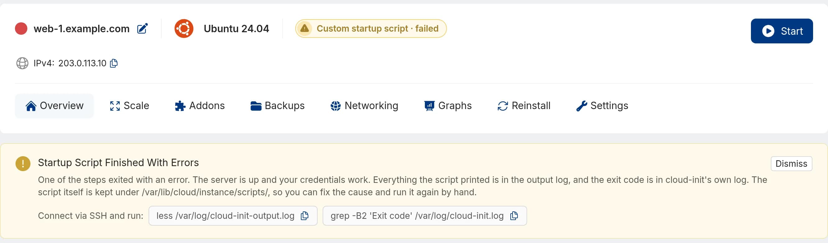 startup script failed