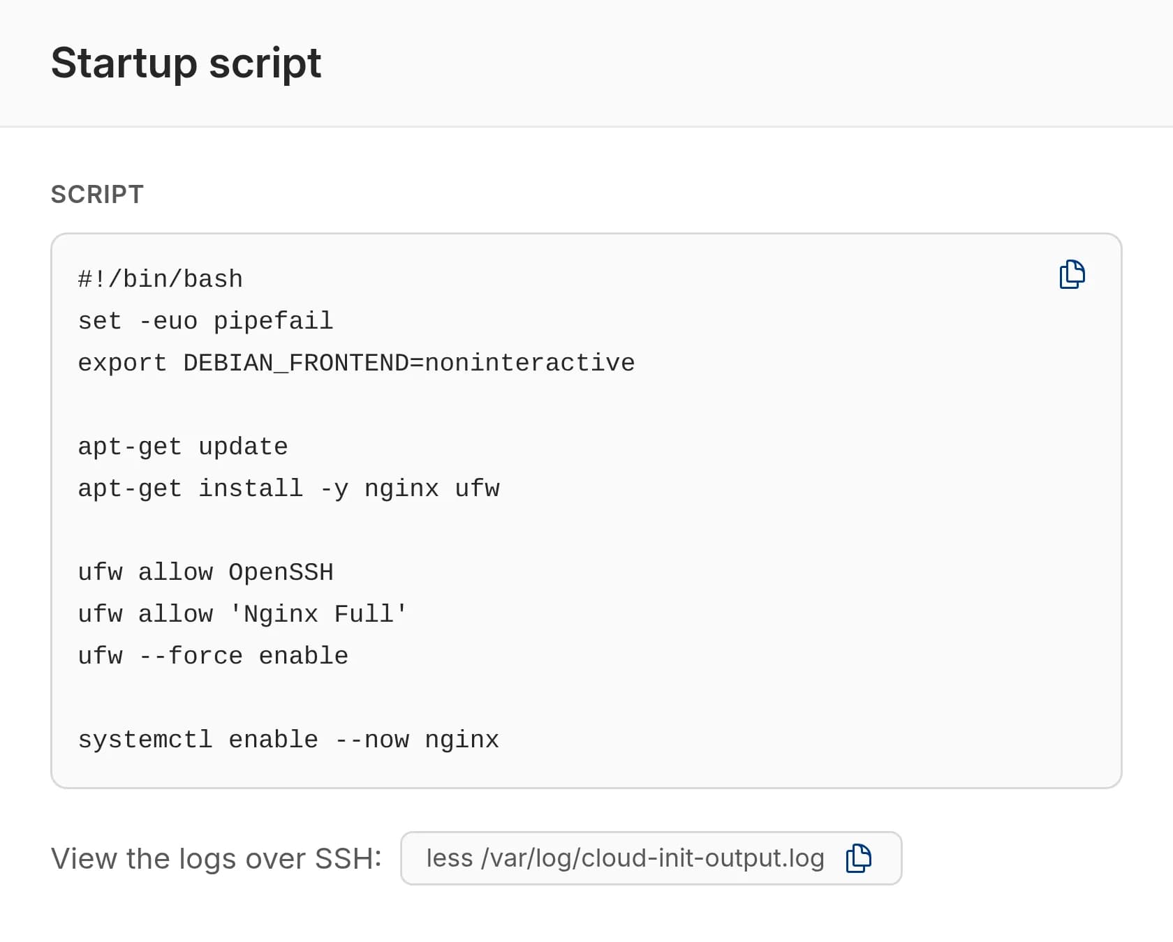 view startup script