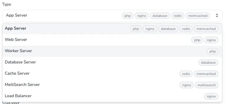 select an app server type