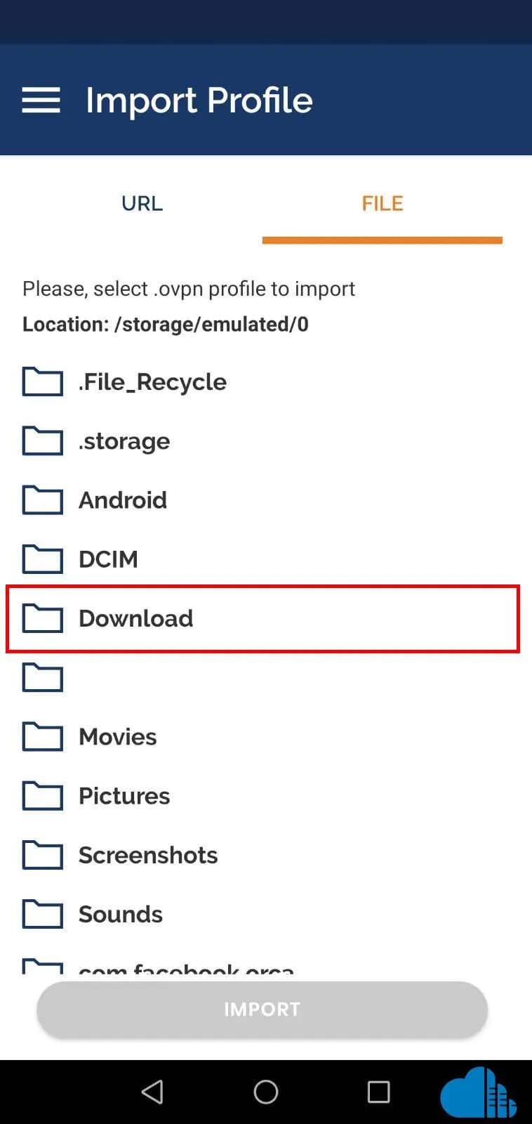 find and select the configuration file