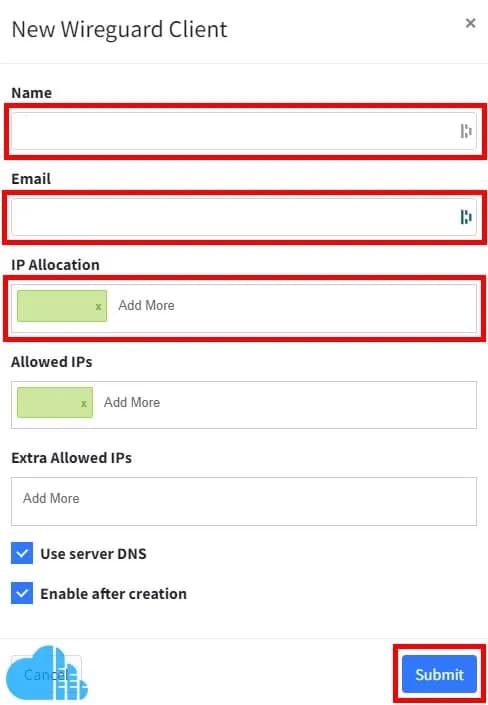 creating a user by inputting the fields