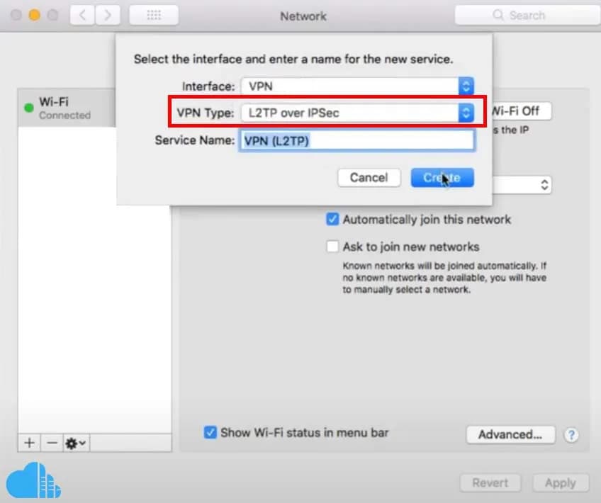 select l2tp from the options menu
