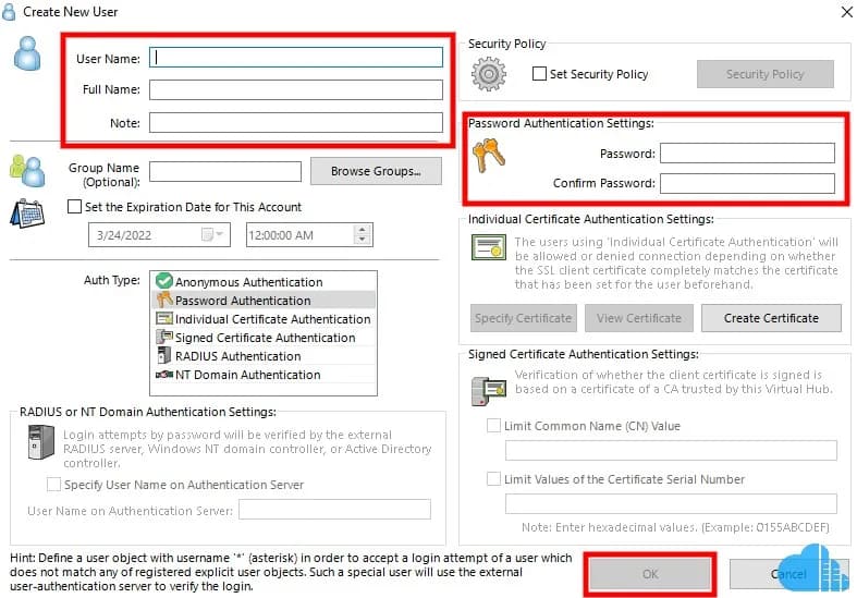 creating a new user profile