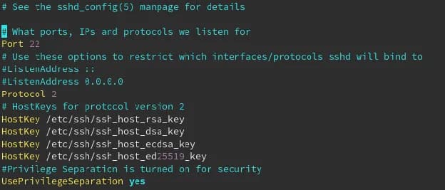 sshd config in vim