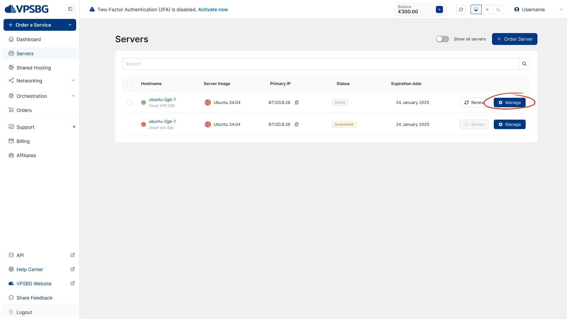 to go manage server