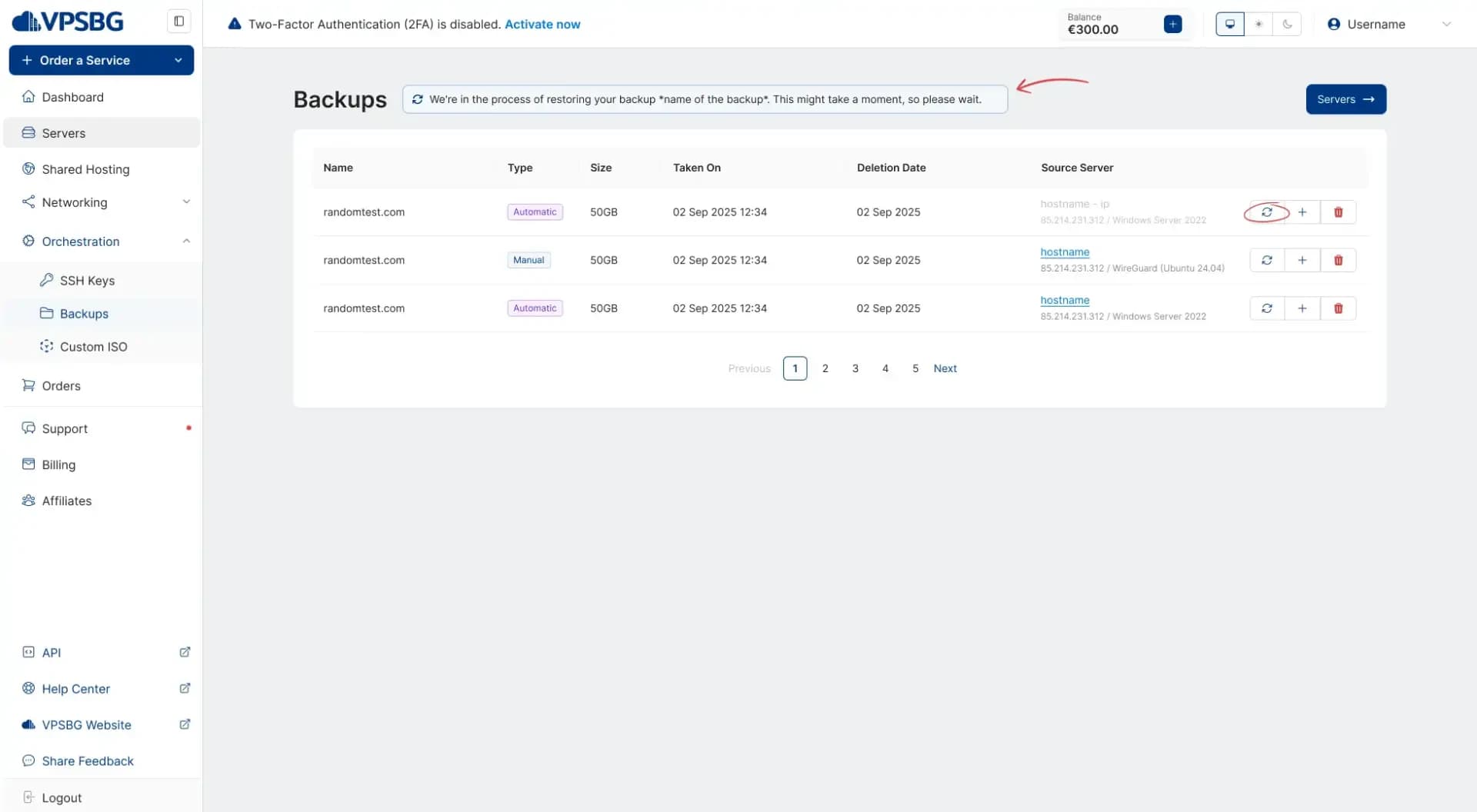 restoring from orchestration