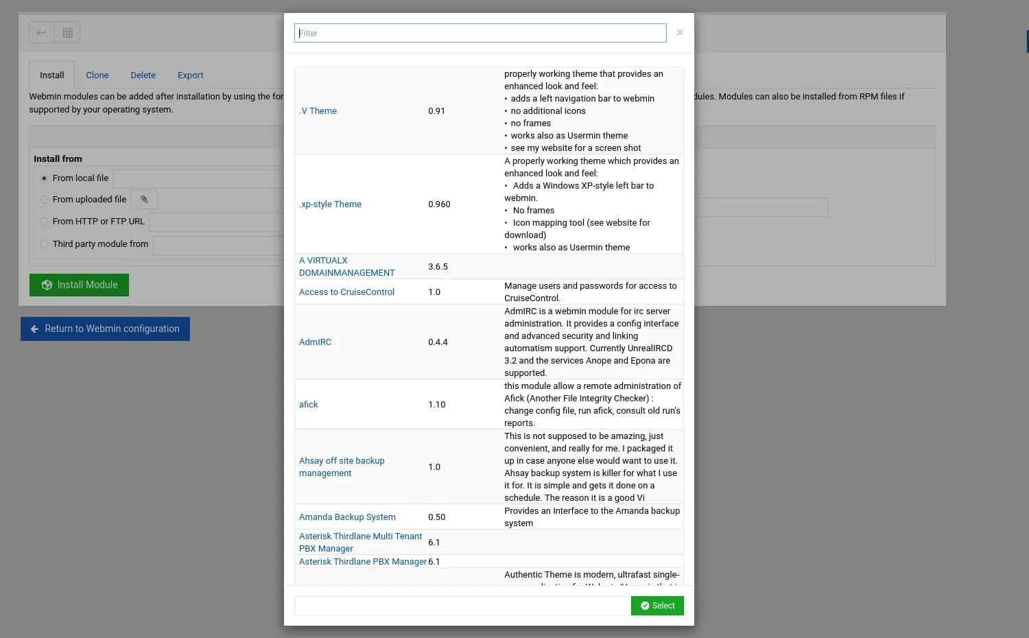 all webmin modules