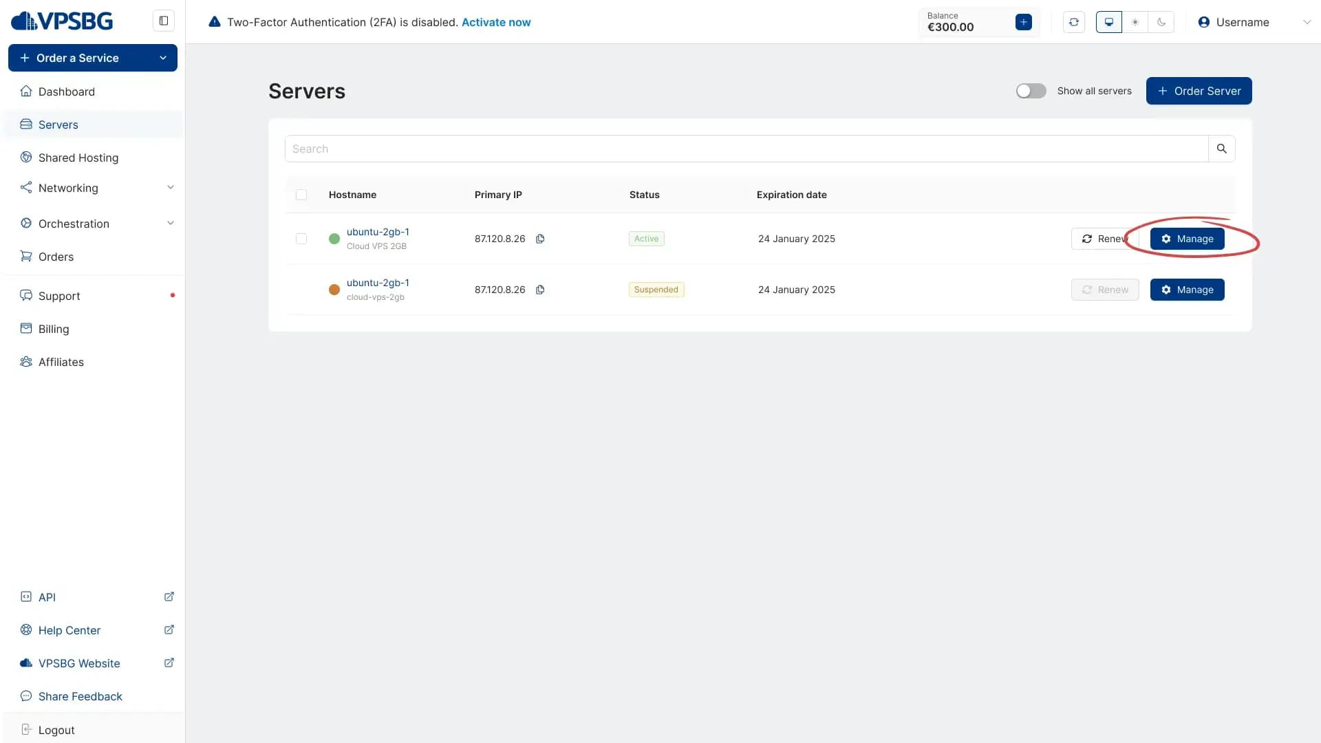 manage server