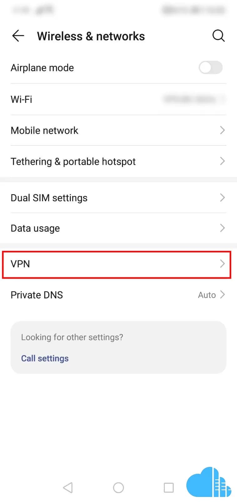tap on the vpn option