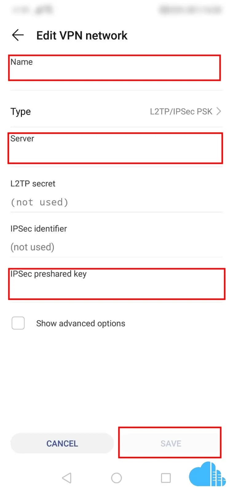 fill in the other information including username, password and server address